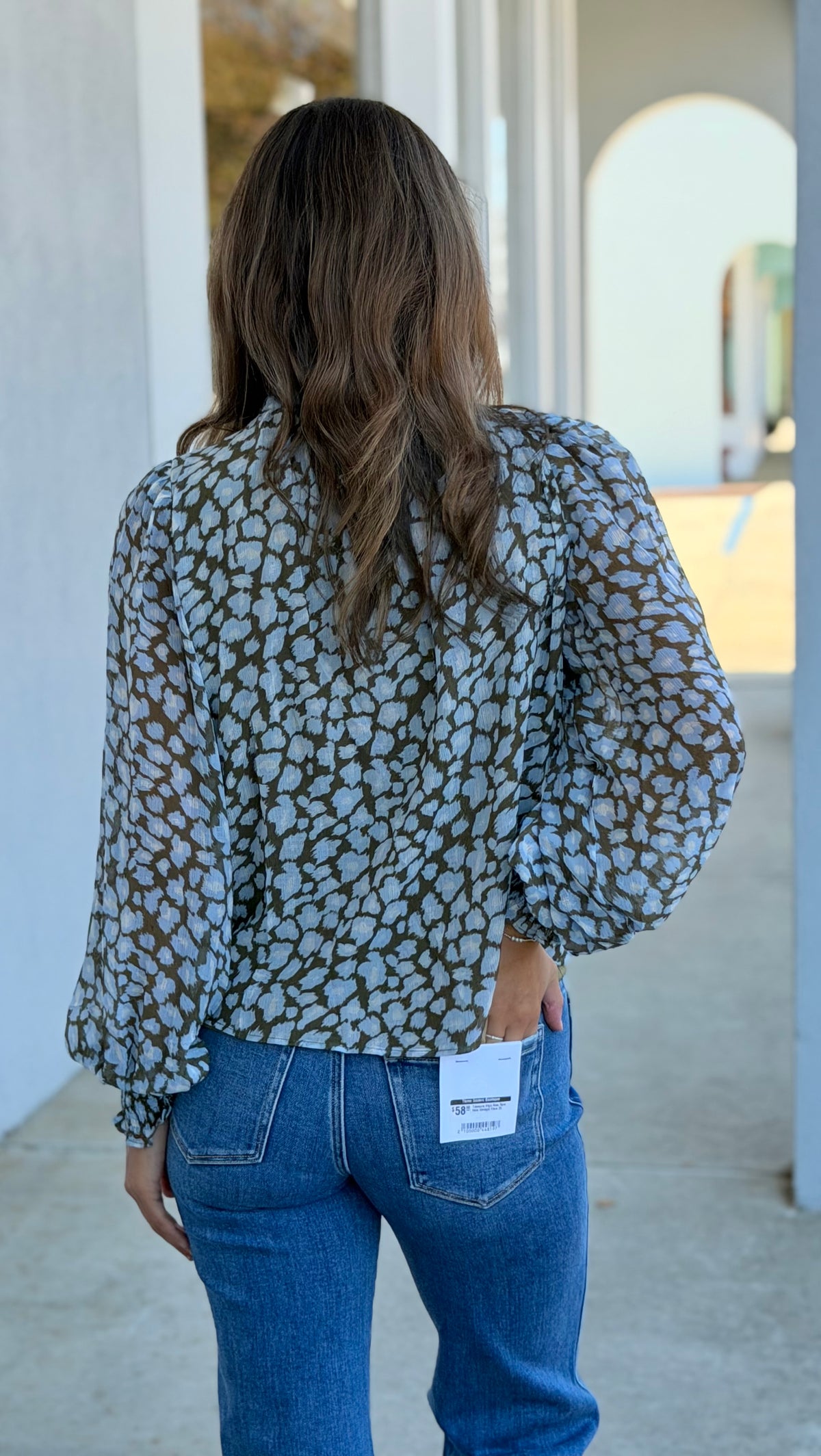 Blue Combo Printed Blouse W Neck Tie