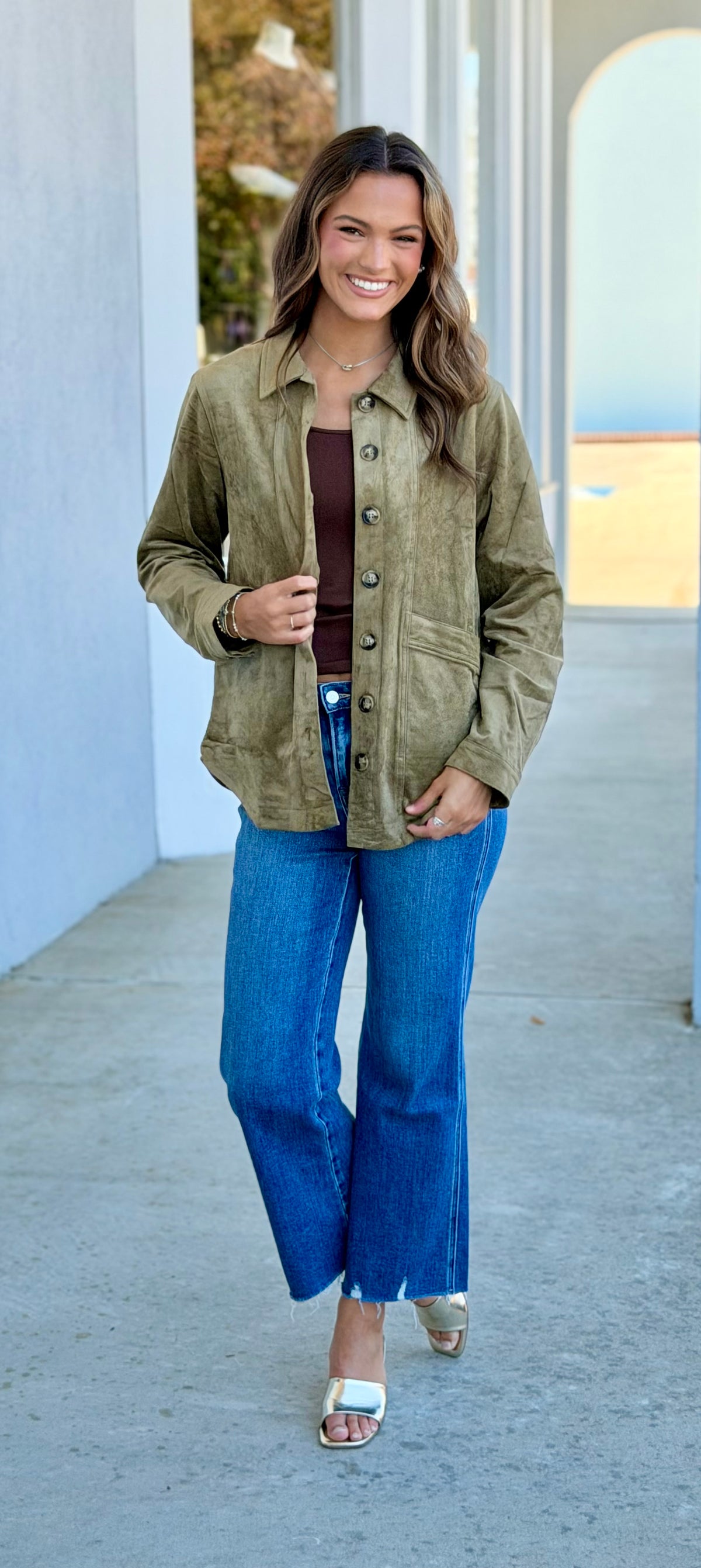 Olive Collared Suede Jacket