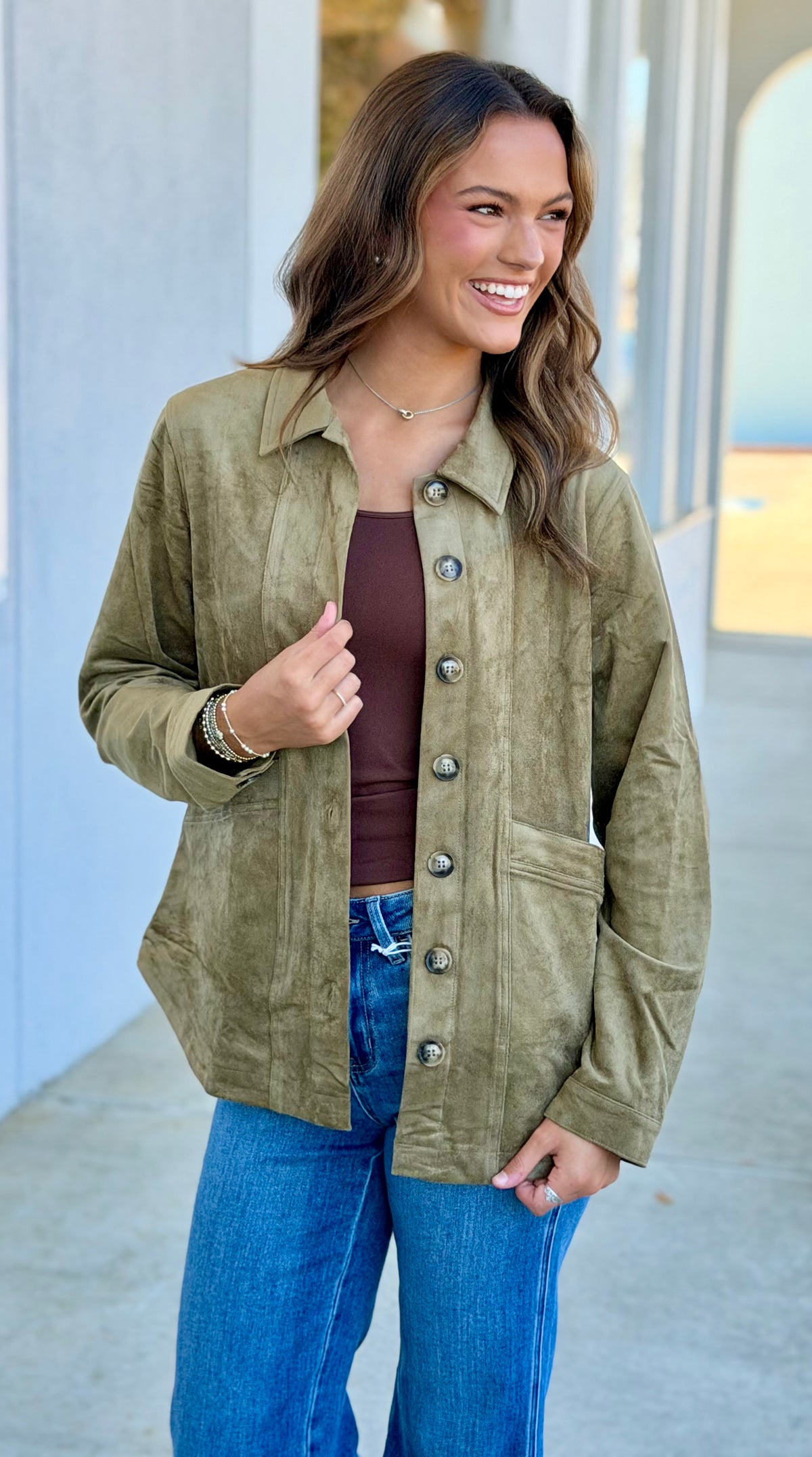 Olive Collared Suede Jacket