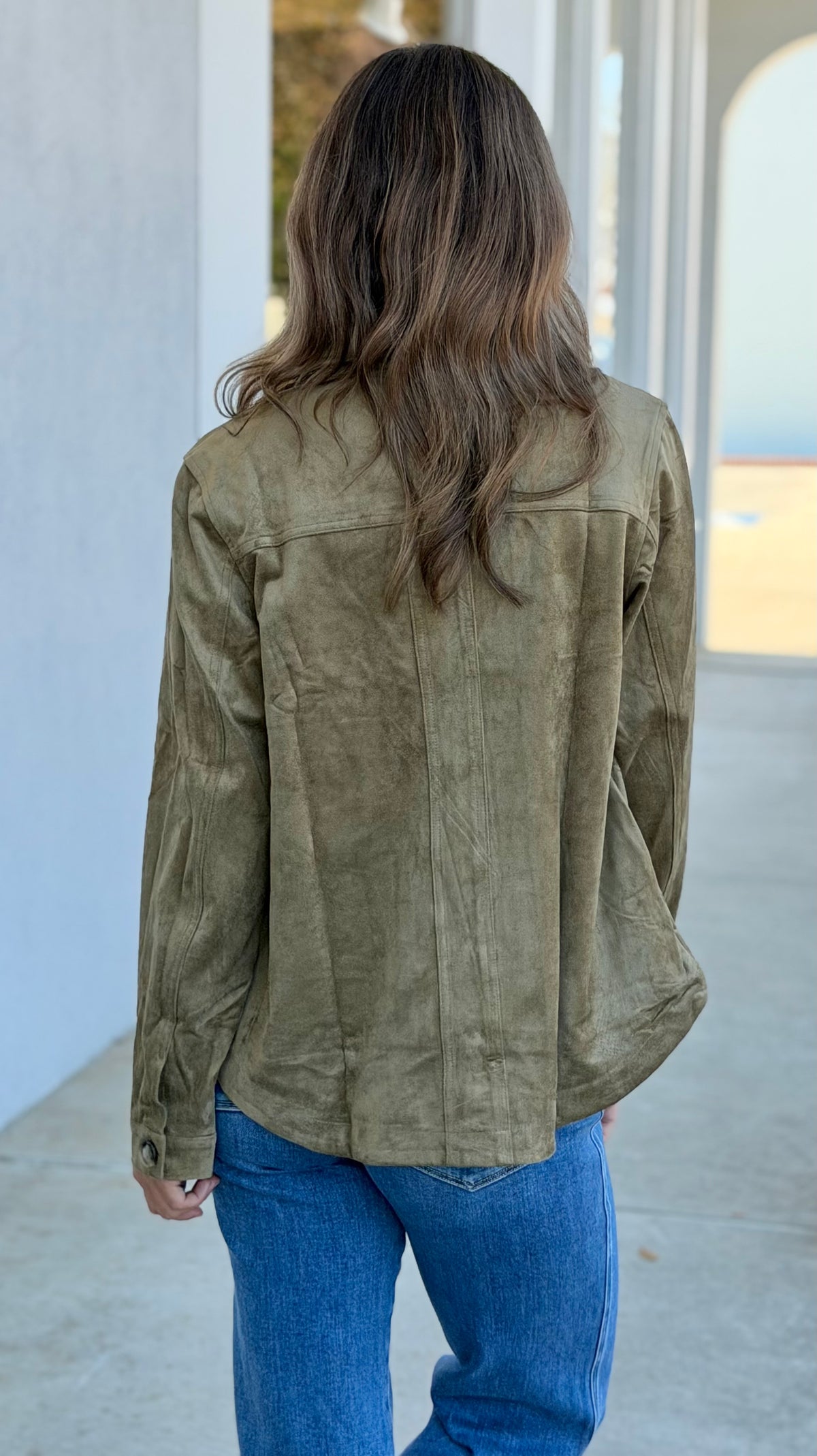 Olive Collared Suede Jacket