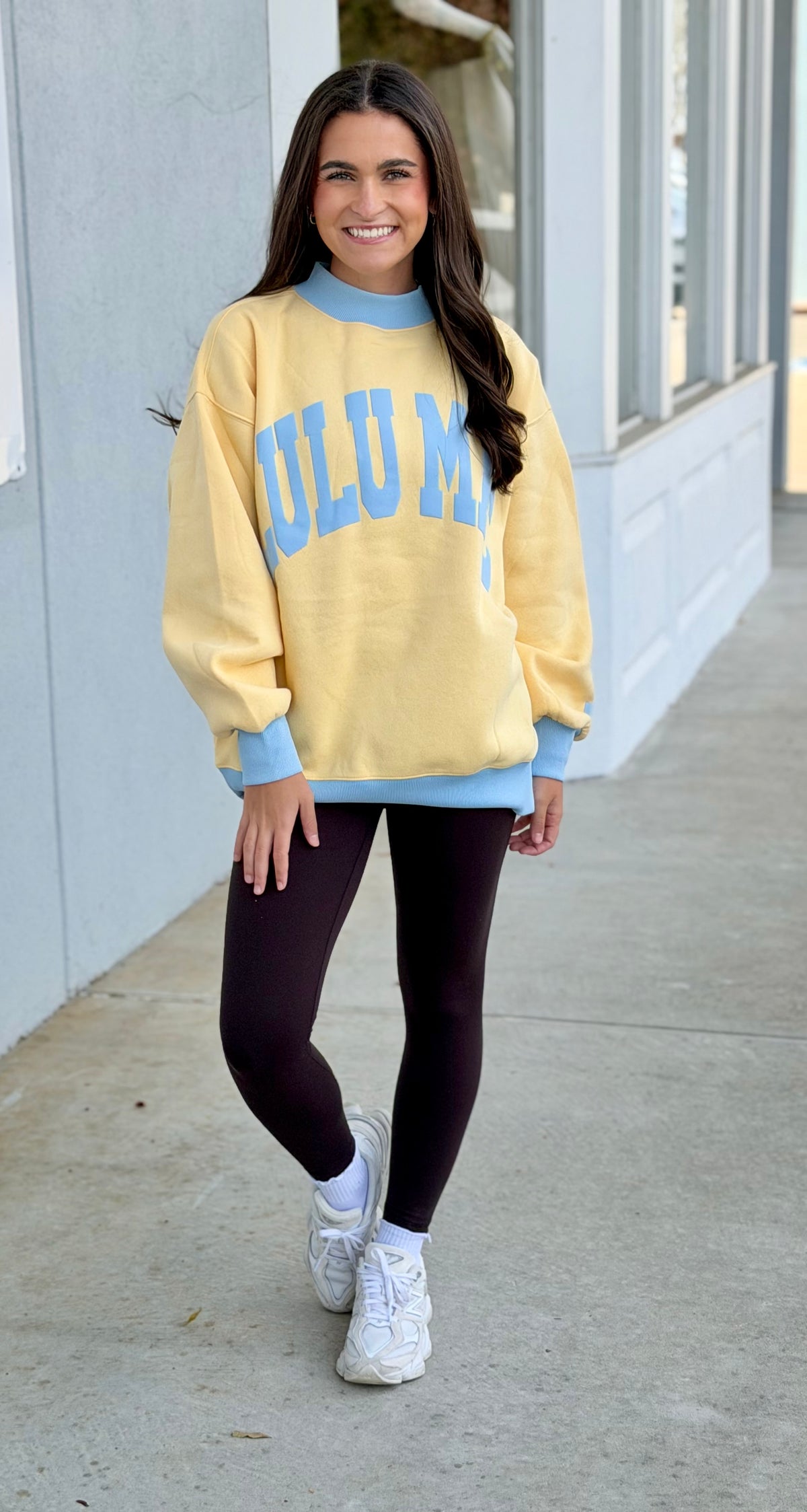 Lulu Mac Puff Mockneck Sweatshirt, Butter/Light Blue