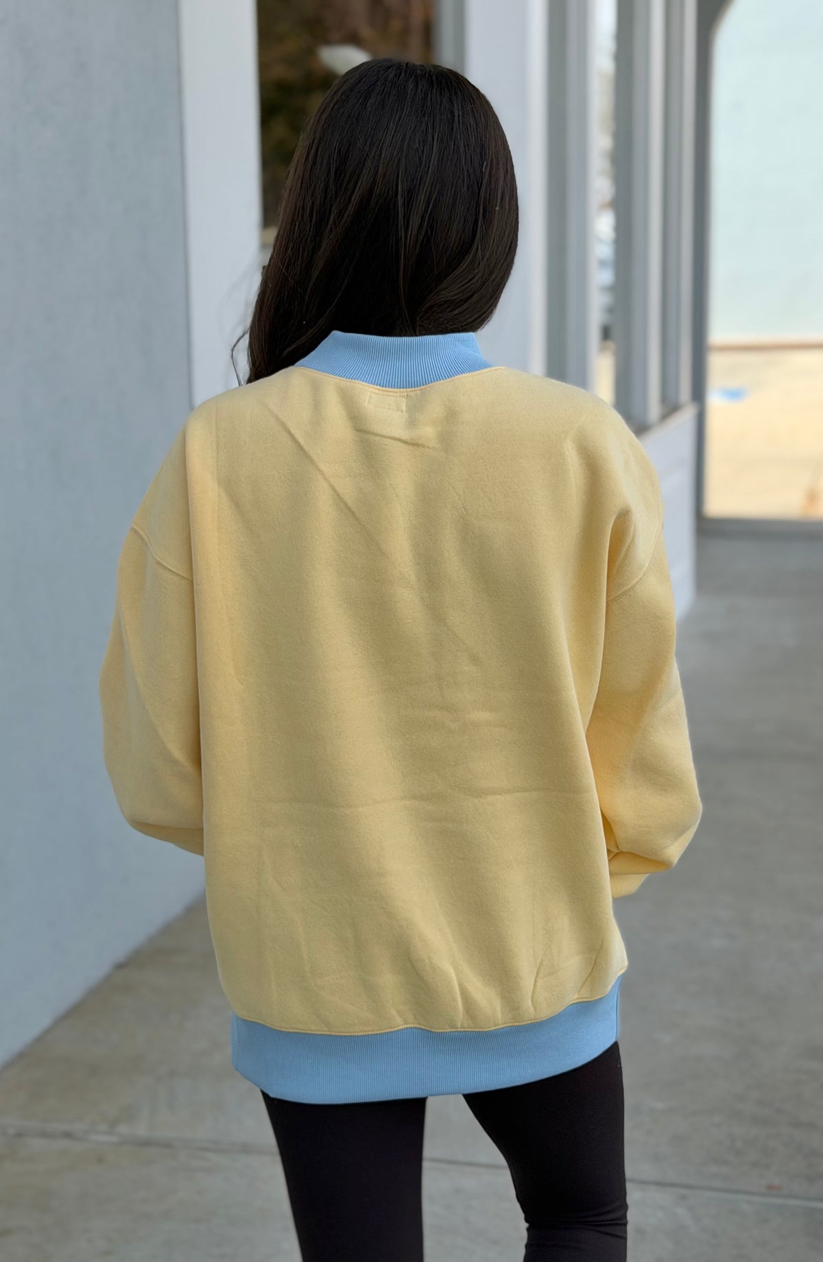 Lulu Mac Puff Mockneck Sweatshirt, Butter/Light Blue