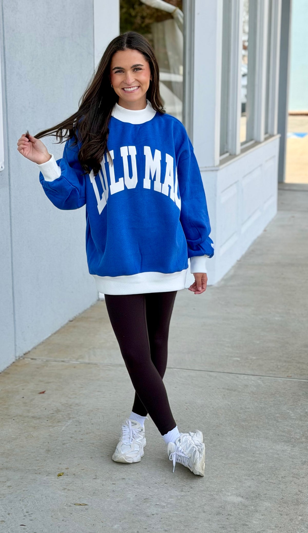 Lulu Mac Puff Mockneck Sweatshirt, Royal/White