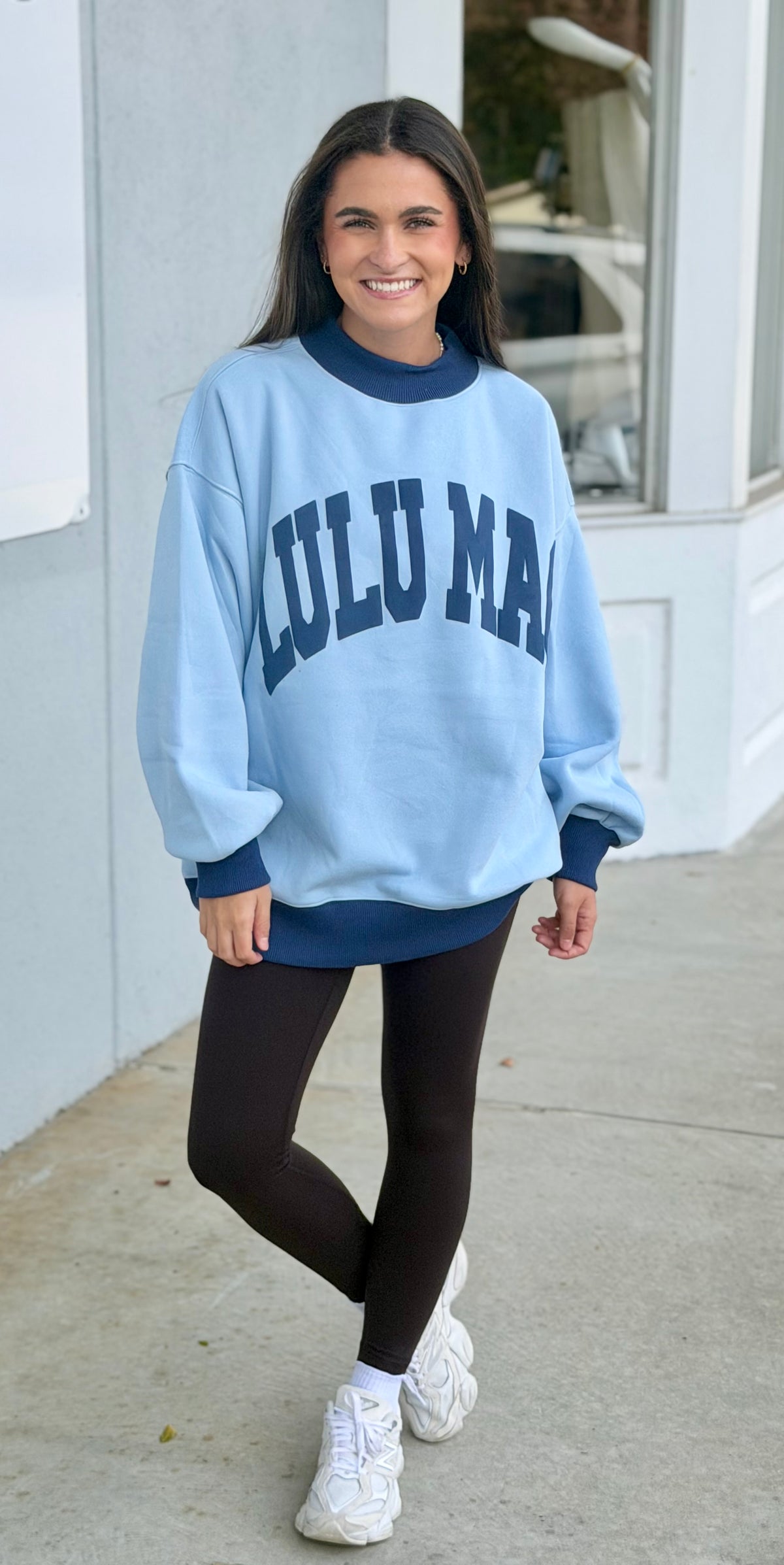 Lulu Mac Puff Mockneck Sweatshirt, Light Blue/Navy