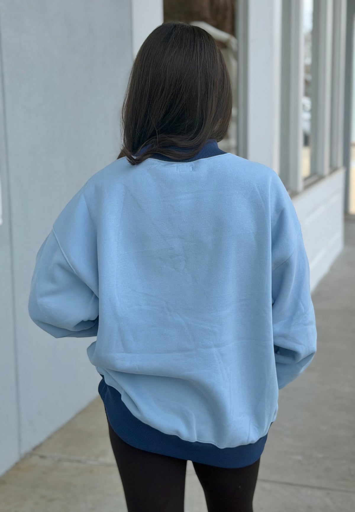 Lulu Mac Puff Mockneck Sweatshirt, Light Blue/Navy