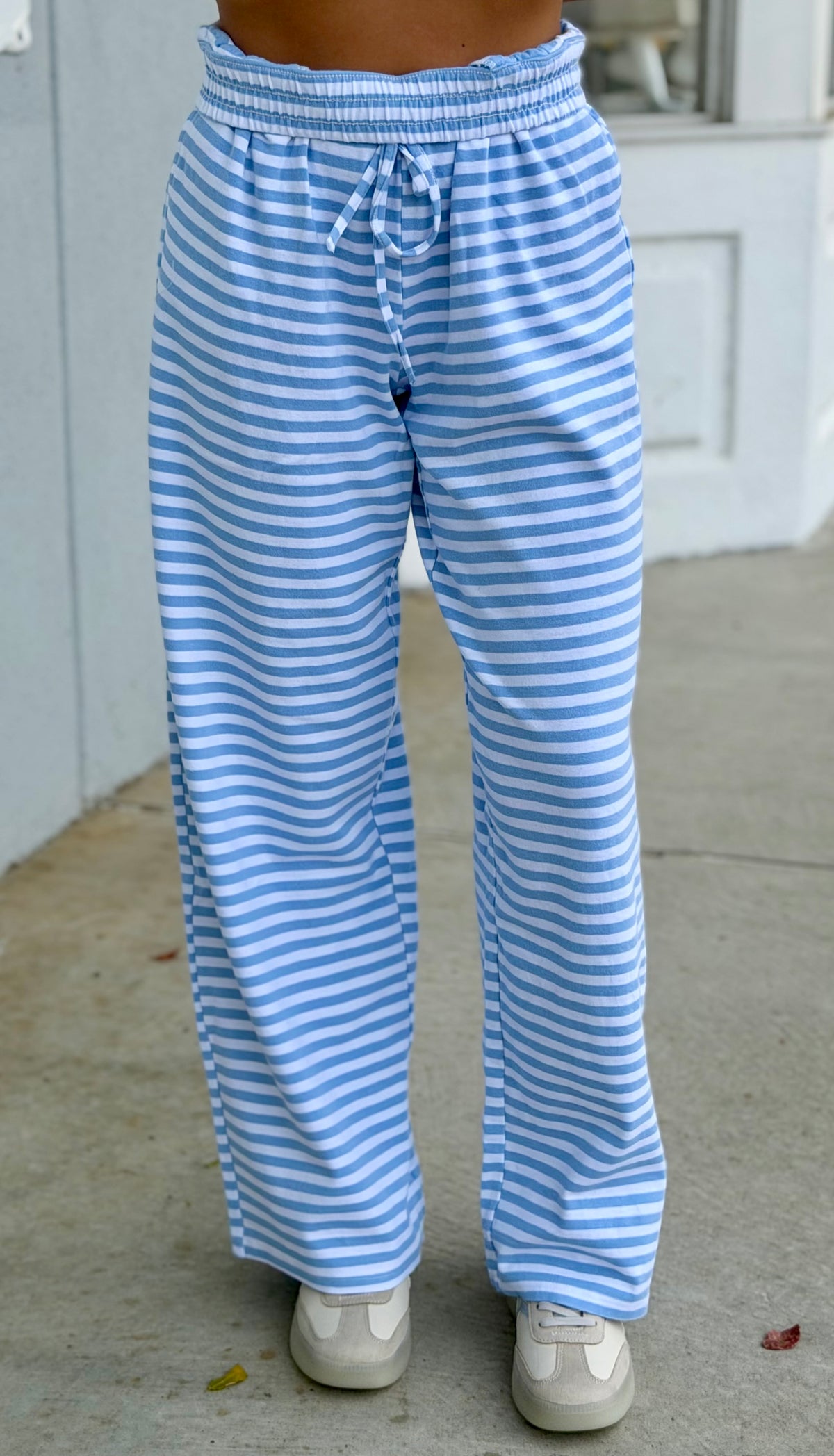 Lulu Mac Monochrome Striped Pants, Light Blue