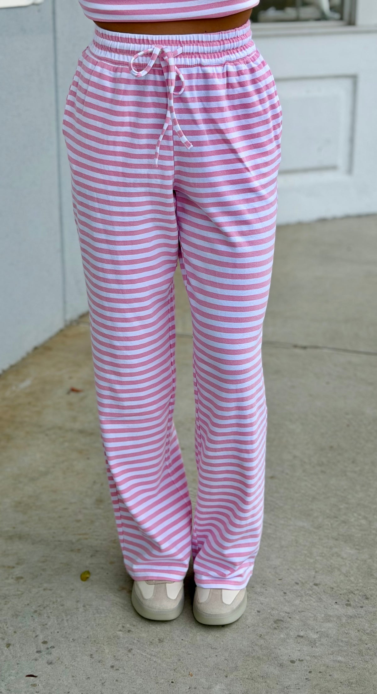 Lulu Mac Monochrome Striped Pants, Light Pink
