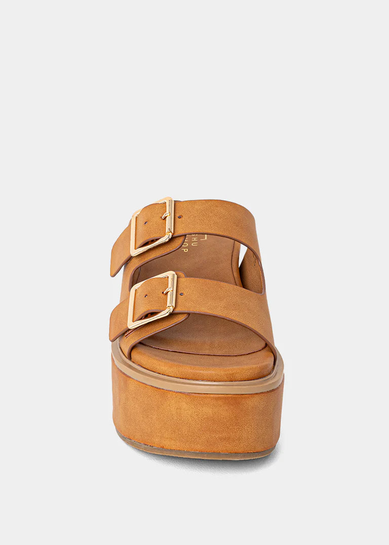 Lucinda Camel Platform Buckle Sandal