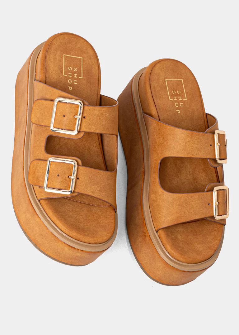 Lucinda Camel Platform Buckle Sandal