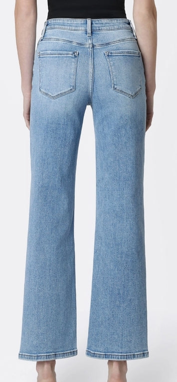 High Rise Distressed Hem Sim Wide Leg Jeans