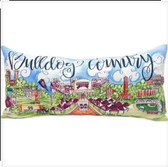 Bulldog Country Watercolor Painted Msu Campus Scene Pillow - Collegiate Throw Pillow