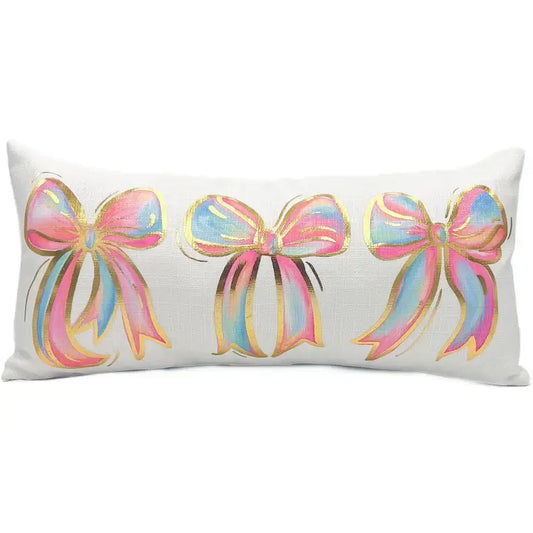 Gold Foil Colorful Bows Velvet Pillow