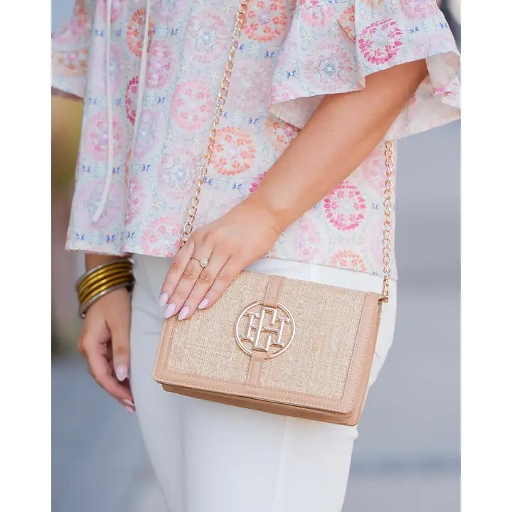 Cecilia Circle Logo Handbag, Natural Lattice
