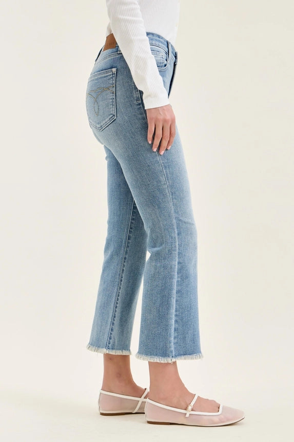 Light Blue MR Kick Flare W/Frayed Hem