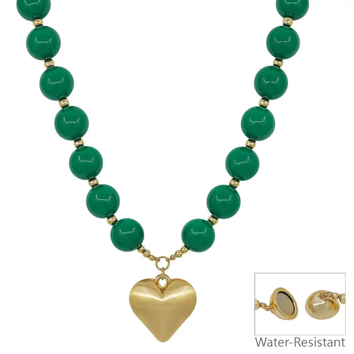 Heart Beaded Necklace, Green