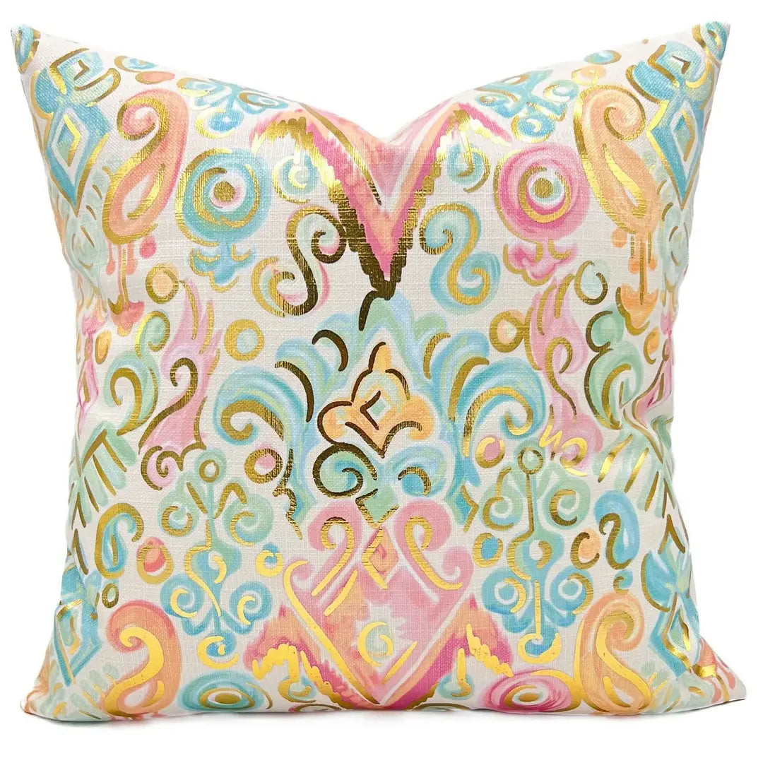 Gold Foil Pastel Damask Pillow