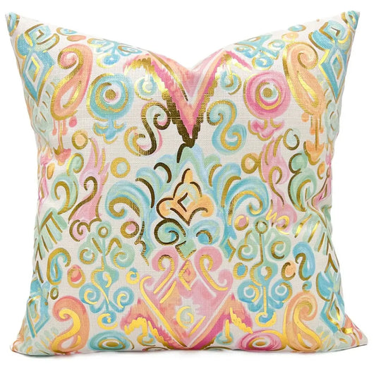 Gold Foil Pastel Damask Pillow