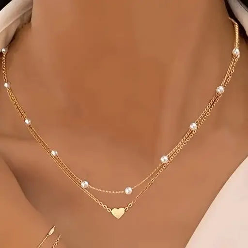 Heart Pearl Layered Necklace
