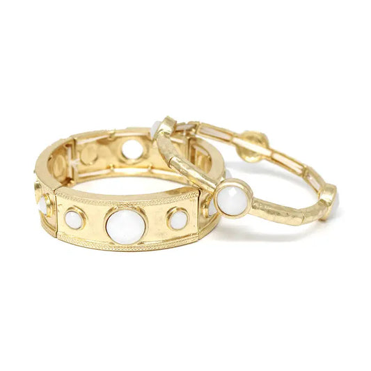 Hammered Gold and Pearl Circle Stretch Bracelet