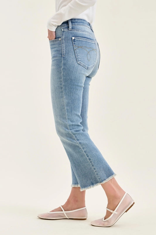 Light Blue MR Kick Flare W/Frayed Hem