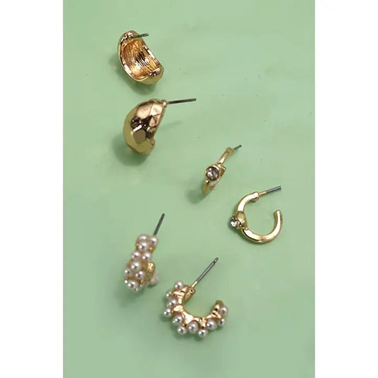 Trio Pearl Diamond Earrings