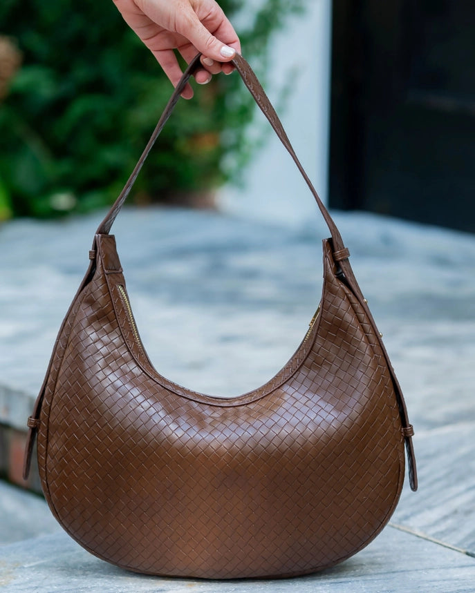 Winslow Curved Bag , Woven Chocolate