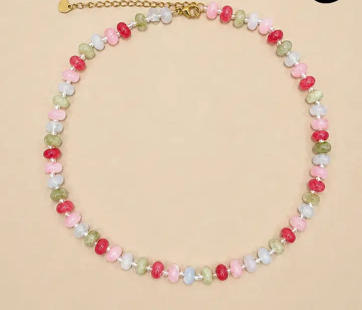 Natural Stone Semi-Precious Glass Mixed Necklace, G
