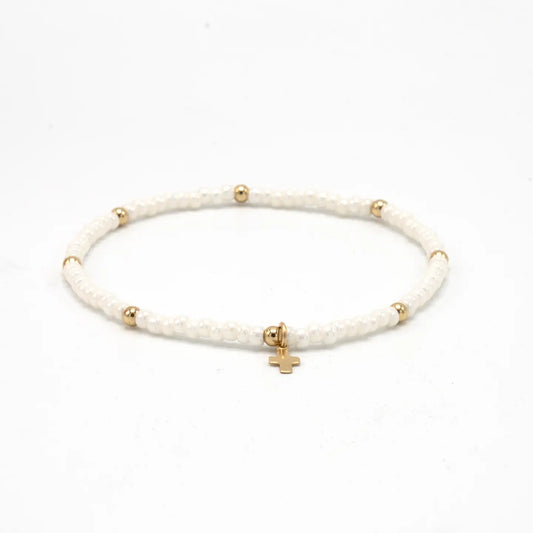 Luxe Cross Bracelet-Pearl White