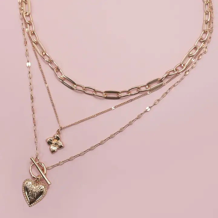 Flower Heart Toggle Necklace