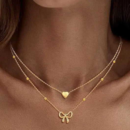 Bow Heart Charm Necklace