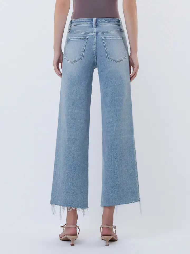Imaginative High Rise Distressed Hem Crop Wide Leg