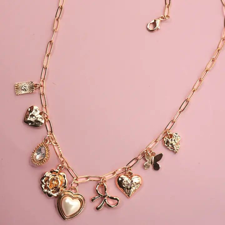 Bow Heart Rhinestone Layered Necklace
