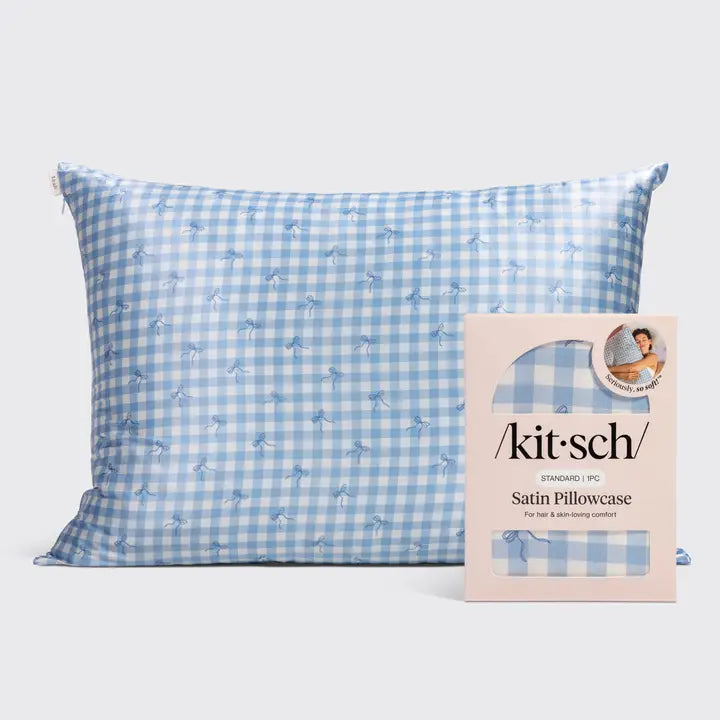 Satin Pillowcase Standard- Gingham Blue