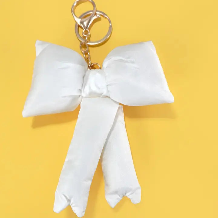 Trendy Puffy Bow Keychain , White