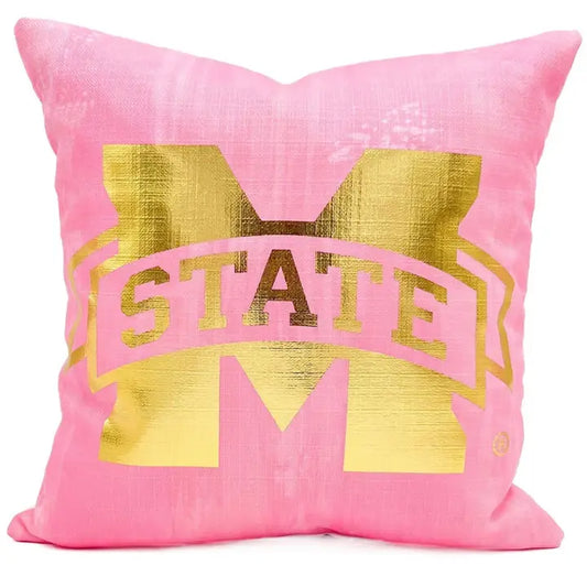 Pink Mississippi State Gold Foil Logo Pillow Velvet