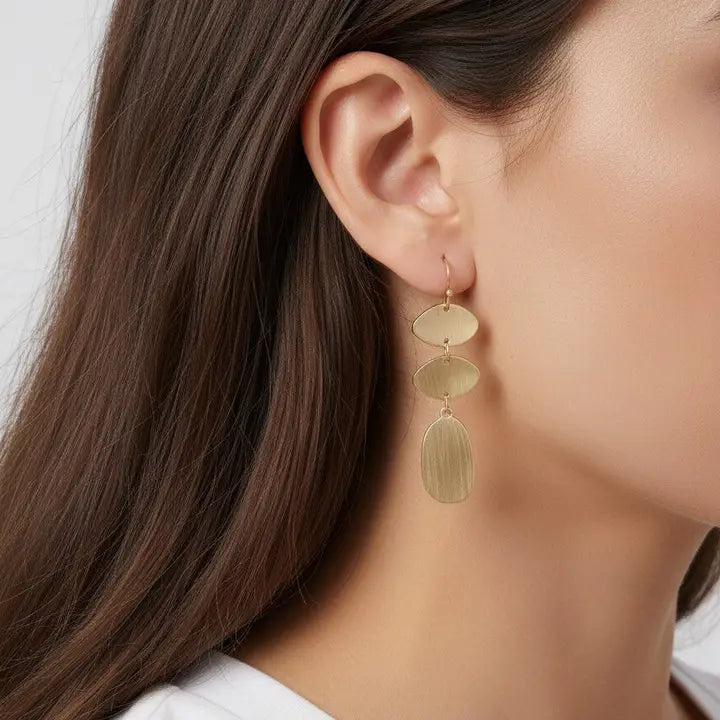Matte Gold Triple Dangle Earrings