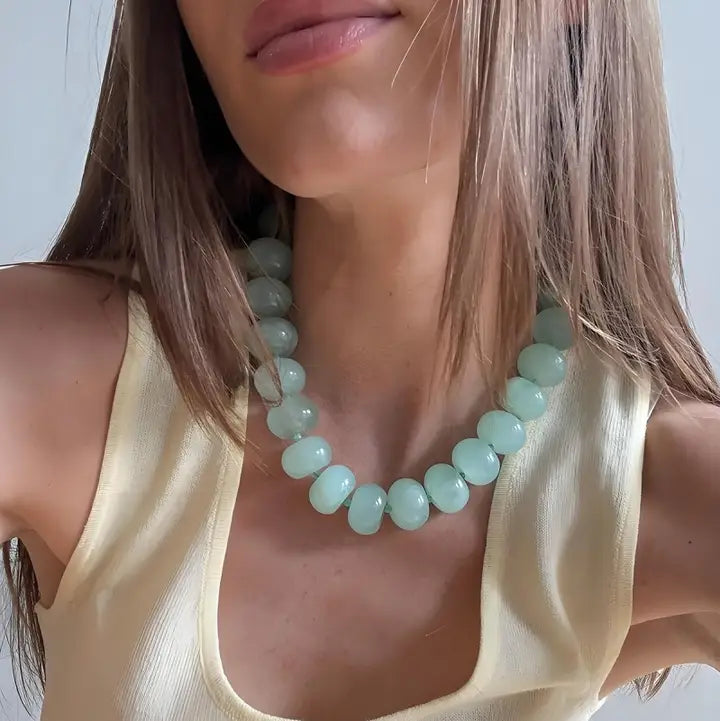 Chunky Beaded Swirl Necklace, Mint