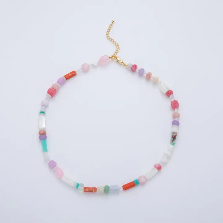 Splashed Earth & Sky Toned Color Gemstone 17.3 Necklace , 9