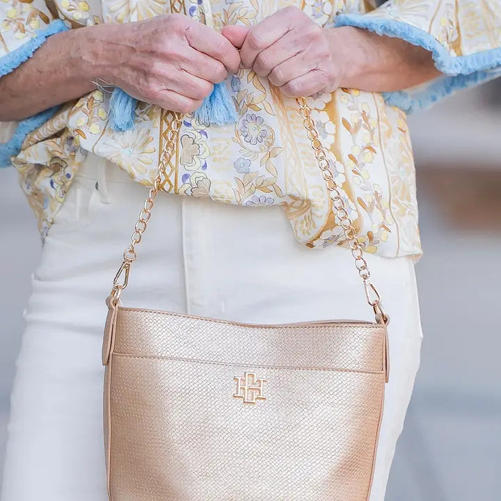 Brielle Bucket Bag, Woven Gold Purse