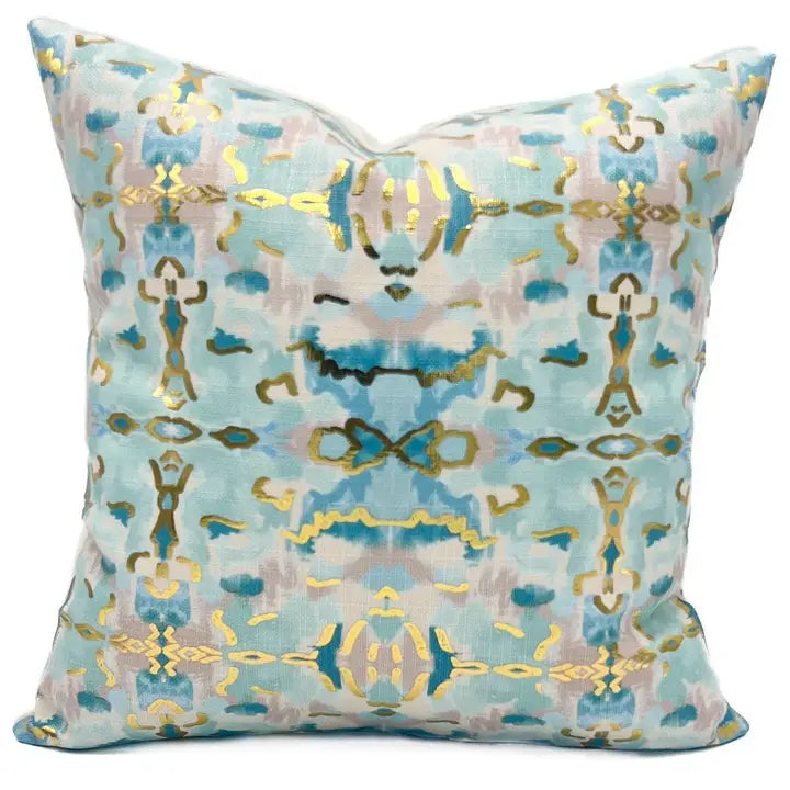 Gold Foil Teal Kaleidoscope Pillow Polyester