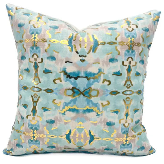 Gold Foil Teal Kaleidoscope Pillow Polyester