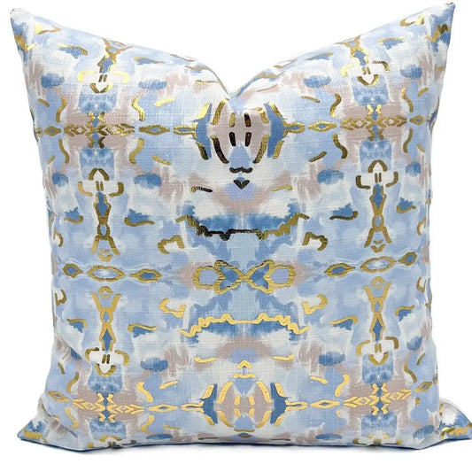 Gold Foil Light Blue Kaleidoscope Pillow-Polyester