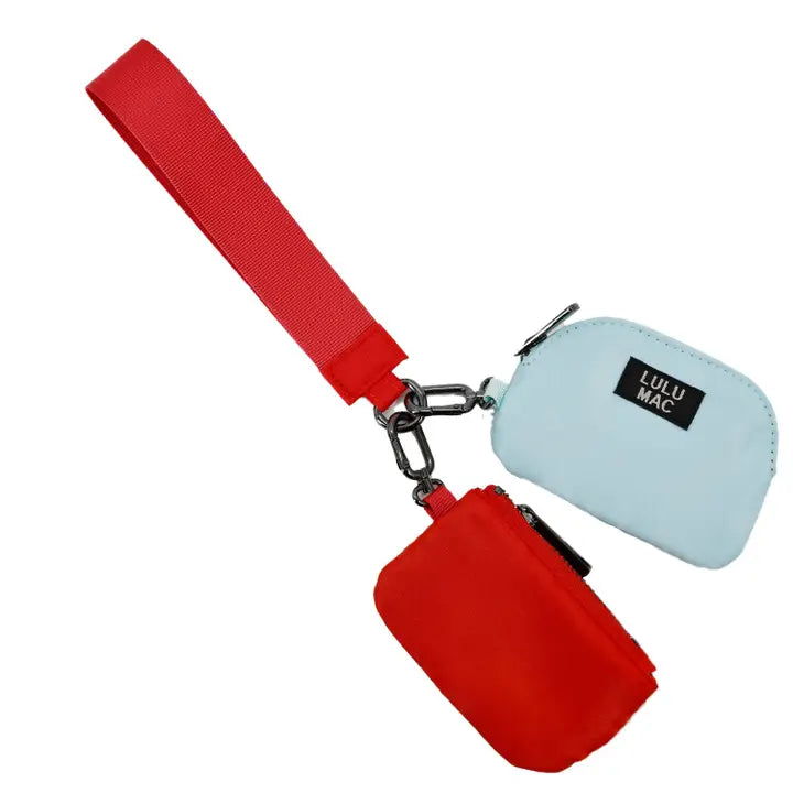 Red/Light Blue Lulu Mac Double Pouch Wristlet