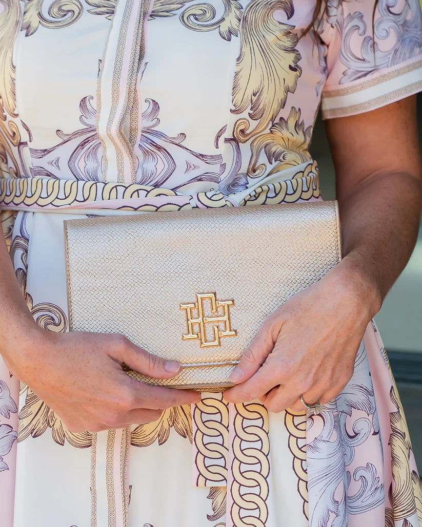 Bryn Clutch/Crossbody, Woven Gold