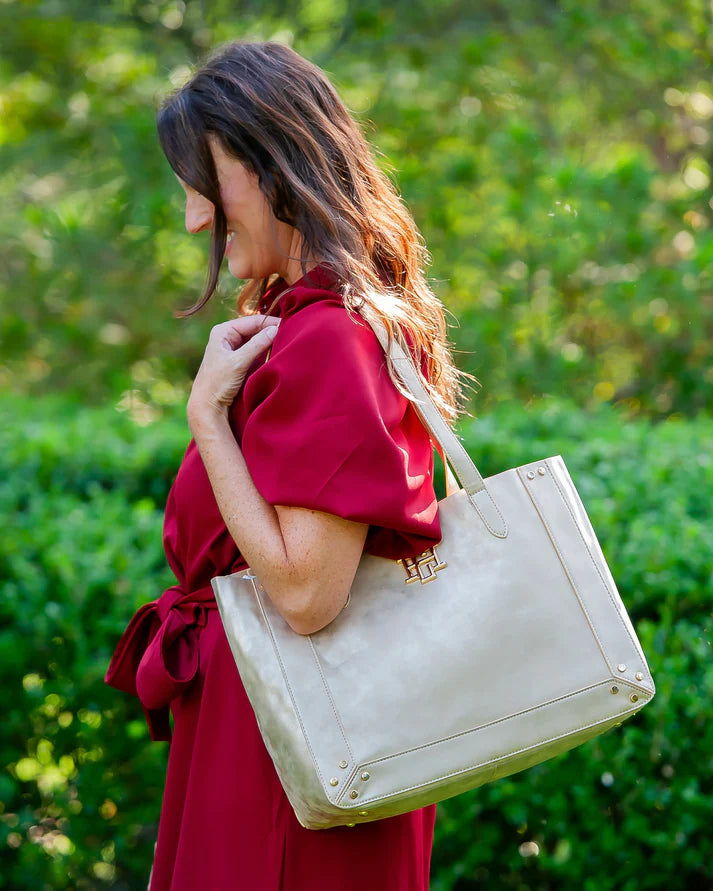 Sophie Studded Tote, Gold Shimmer