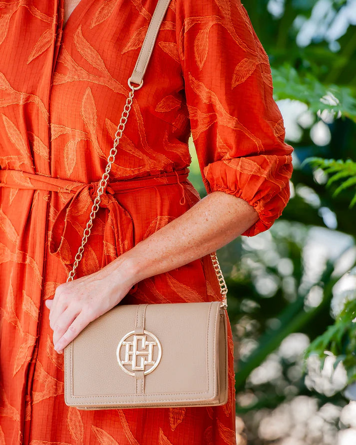 Cecilia Circle Logo Handbag, Taupe