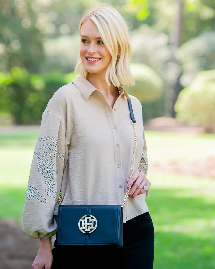 Cecilia Circle Logo Handbag, Black